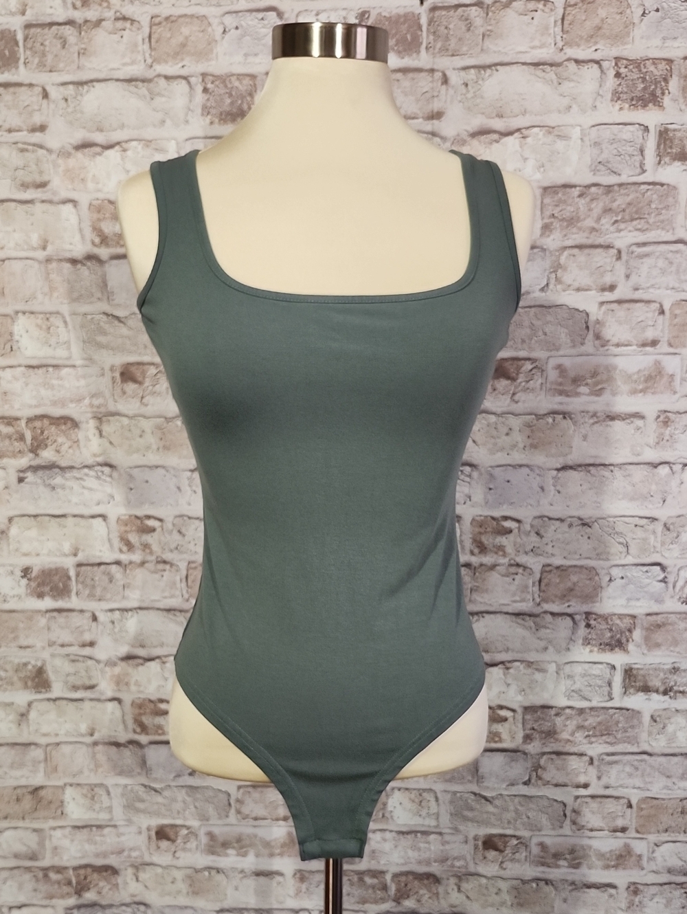 Source Unknown Square-Neck Tank Bodysuit - Sage Green